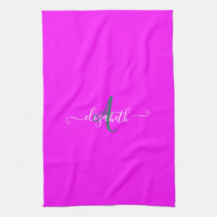 Roze fluorescerend neon monogram theedoek