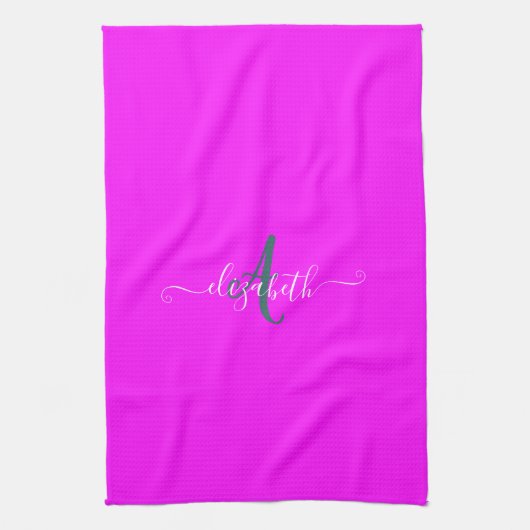 Roze fluorescerend neon monogram theedoek (Verticaal)