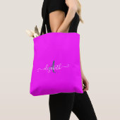 Roze fluorescerend neon monogram tote bag (Dichtbij)