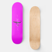 Roze fluorescerende neonmonogram persoonlijk skateboard (Voorkant)