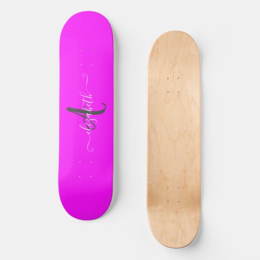 Roze fluorescerende neonmonogram persoonlijk skateboard (Voorkant)
