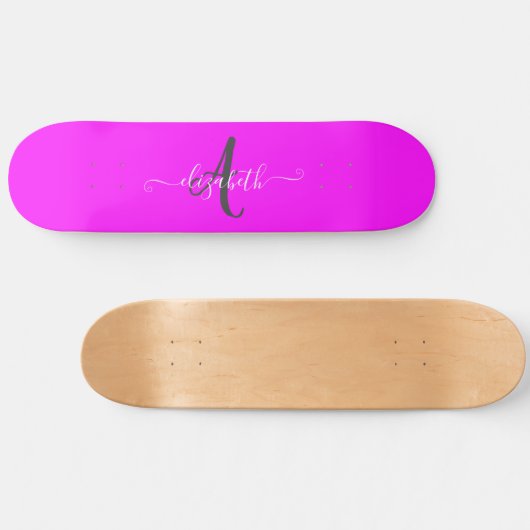 Roze fluorescerende neonmonogram persoonlijk skateboard (Horizontaal)