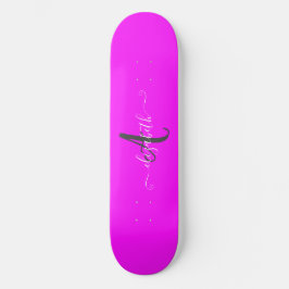 Roze fluorescerende neonmonogram persoonlijk skateboard