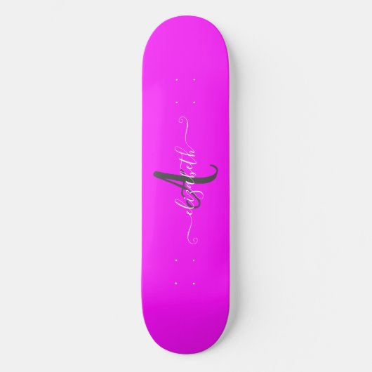 Roze fluorescerende neonmonogram persoonlijk skateboard (Voorkant)