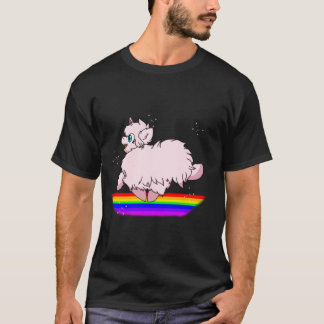 Roze fluorescerende Unicorns dansend op regenbogen T-shirt