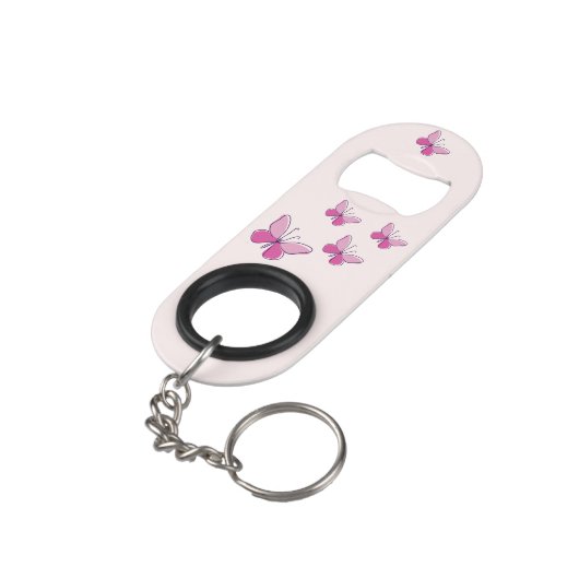 Roze Flutter van Vlinders Mini Flessenopener (Achterkant Gekanteld)