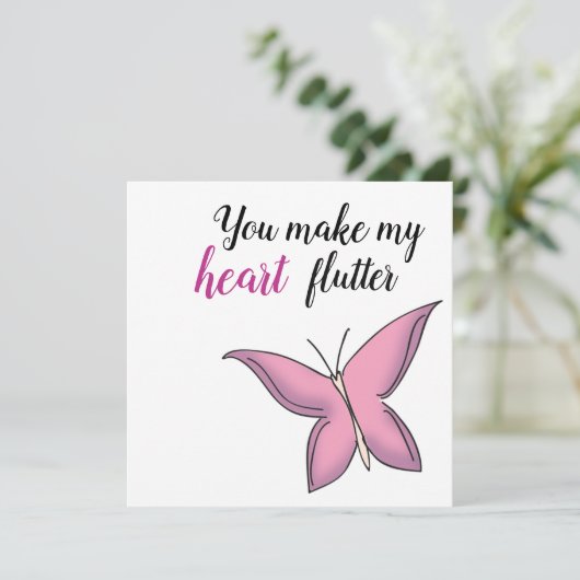 Roze Fluttering Butterfly Valentijn Kaart (Staand voorkant)