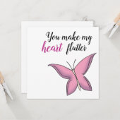 Roze Fluttering Butterfly Valentijn Kaart (Voorkant / Achterkant in situ)