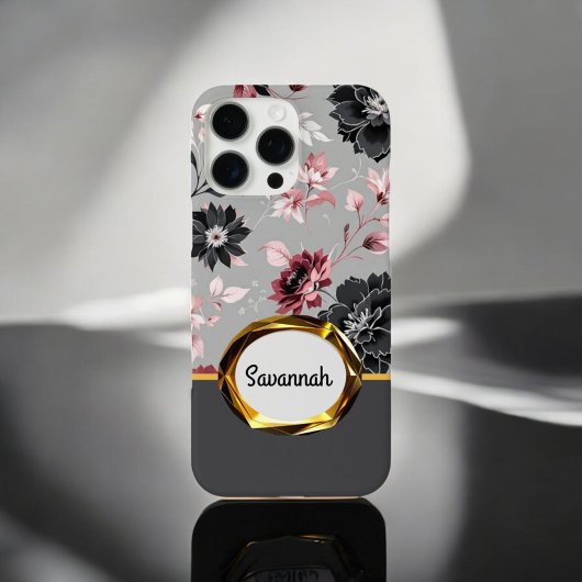 Roze Fluwelen Bloemige Pantser Case-Mate iPhone Case