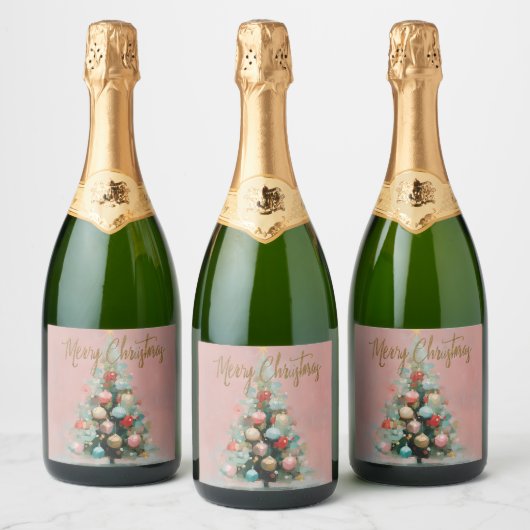 Roze Fluwelen Kerstboom Dranklabels Sparkling Wijnetiket (Flessen)