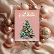 Roze fluwelen kerstboom folie kerstkaart