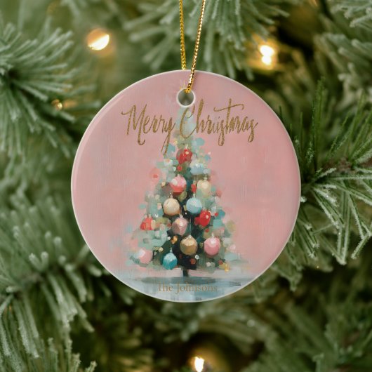 Roze fluwelen kerstboomornament  keramisch ornament (Boom)