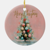 Roze fluwelen kerstboomornament  keramisch ornament (Achterkant)
