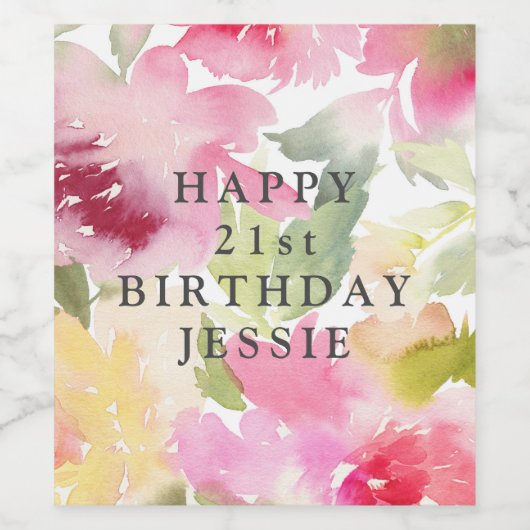 Roze Foliage gepersonaliseerd Wijn Etiket (Enkel label)