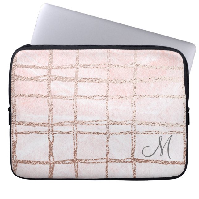 Roze Folie Abstract lijnpatroonmonogram Laptop Sleeve (Voorkant)