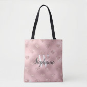Roze Folie Diamant Glitter Patroon Monogram Tote Bag (Voorkant)
