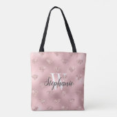 Roze Folie Diamant Glitter Patroon Monogram Tote Bag (Achterkant)
