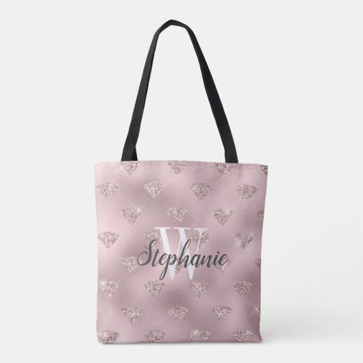 Roze Folie Diamond Glitter Patroonmonogram Tote Bag (Achterkant)