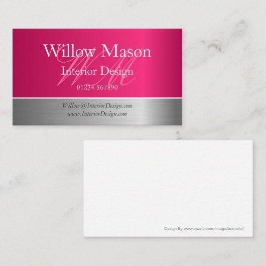 Roze Folie en geborsteld stalen monogram Visitekaa Visitekaartje (Voorkant / Achterkant)