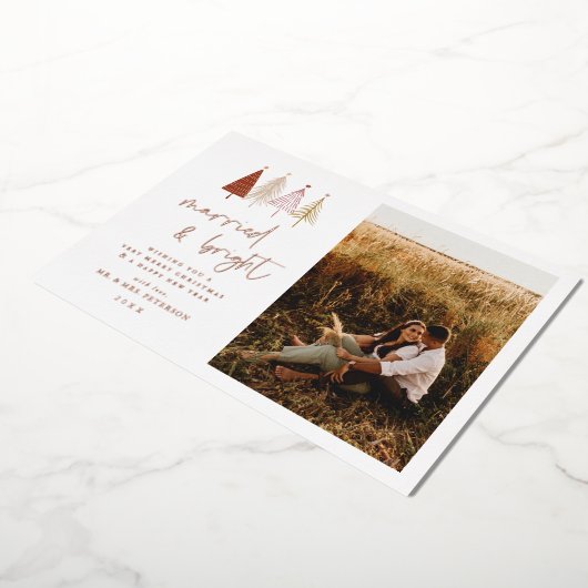 Roze folie getrouwd en helder vakantiefotokaarten folie feestdagenkaart (Gedraaid)