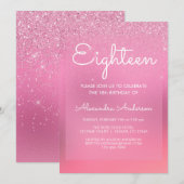 Roze Folie Girly Glitter Sparkle 18e Verjaardag Kaart (Voorkant / Achterkant)