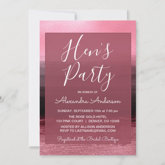 Roze Folie Girly Paint Strokes Hen's Party Kaart (Voorkant)