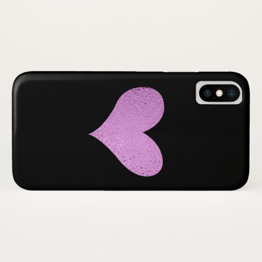 Roze Folie Hart en Zwarte Telefoon Case (Achterkant (horizontaal))