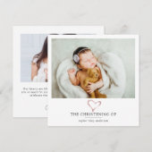 Roze Folie Hartfoto Baptisme Christening Bedankkaart (Voorkant / Achterkant)