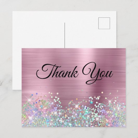 Roze Folie Holo Glitter Bedankt Briefkaart (Voorkant / Achterkant)