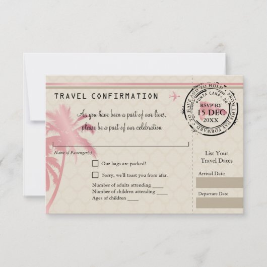 Roze Folie RSVP-instapkaart naar Dominicaanse Repu RSVP Kaartje (Voorkant)