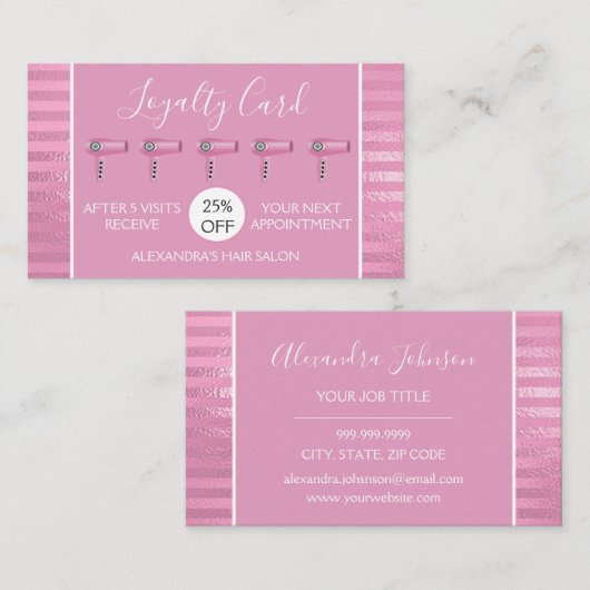 Roze Folie Strepen Haarsalon Loyaliteit Klantenkaartje (Voorkant / Achterkant)