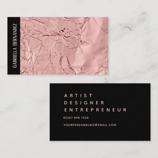 Roze folie textuur + zwart visitekaartje (Voorkant / Achterkant)