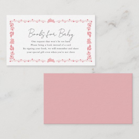 Roze Folk Art Bunny Baby shower Book Rerequest Informatiekaartje (Voorkant / Achterkant)