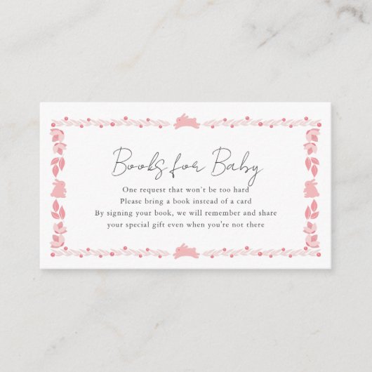 Roze Folk Art Bunny Baby shower Book Rerequest Informatiekaartje (Voorkant)