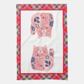 Roze Folk Art Kitty Keukenhanddoek (Verticaal)