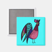 Roze Folk Art Rooster Magneet (Voorkant / Achterkant)