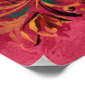 Roze Folk Bloemige Aardbei Poster (Hoek)