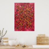 Roze Folk Bloemige Aardbei Poster (Keuken)