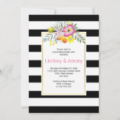 Roze folklore bloemen en strepen verlovingsfeest kaart (Voorkant)