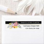 Roze folklore bloemen zwart-wit moderne bruiloft etiket (Insitu)