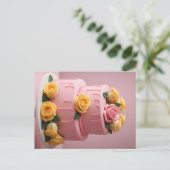 Roze fondantcake met rozen briefkaart (Staand voorkant)