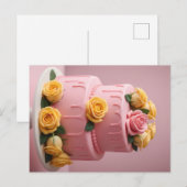Roze fondantcake met rozen briefkaart (Voorkant / Achterkant)
