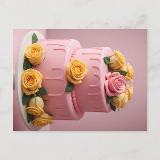 Roze fondantcake met rozen briefkaart (Voorkant)