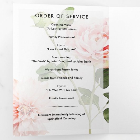  roze fonieprogramma met drie pagina's drieluik programma (Binnenzijde eerst)