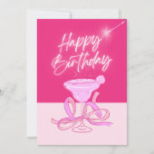 Roze fonkelboog glas Happy Birthday Feestdagenkaart (Voorkant)