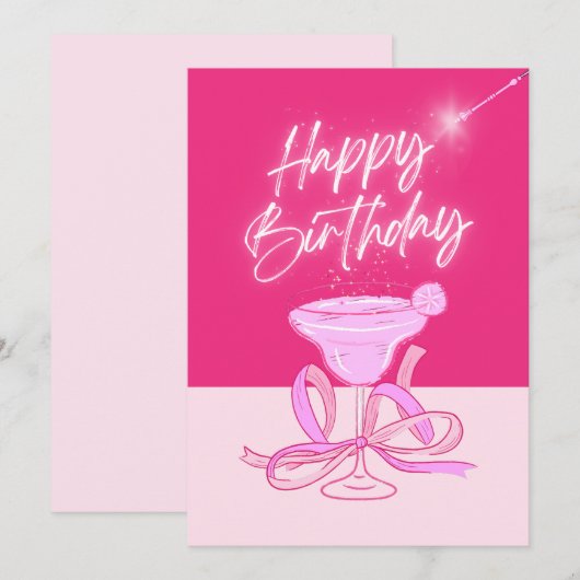 Roze fonkelboog glas Happy Birthday Feestdagenkaart (Voorkant / Achterkant)