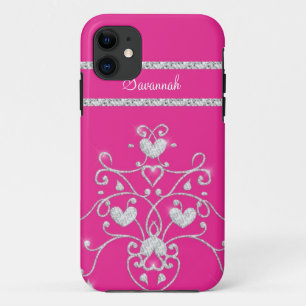 Roze Fonkelende Diamanten Tiara Hartjes iPhone 5 H 11 Hoesje