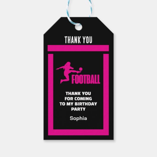 Roze Football Speler Meisje, Verjaardag Meisje Tea Cadeaulabel (Voorkant)