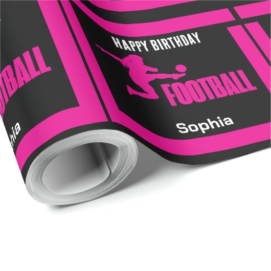 Roze Football Speler Meisje, Verjaardag Meisje Tea Cadeaupapier (Rol Hoek)