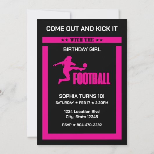 Roze Football Speler Meisje, Verjaardag Meisje Tea Kaart (Voorkant)